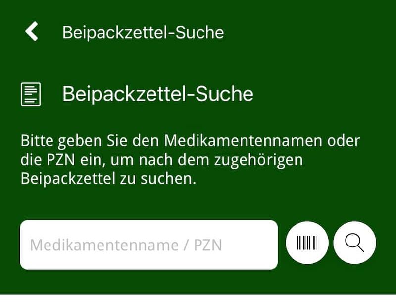 Ausschnitt Beipackzettelsuche