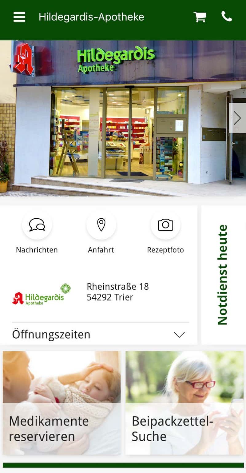 Ausschnitt der Hildegardis Apotheken App